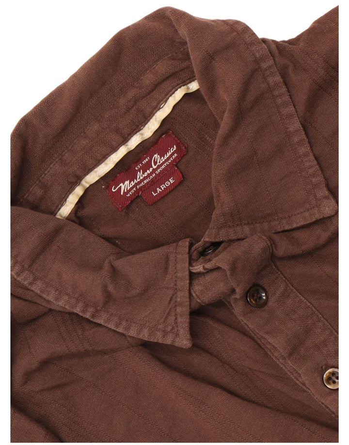 Marlboro Classics Polo para hombre grande marrón a rayas