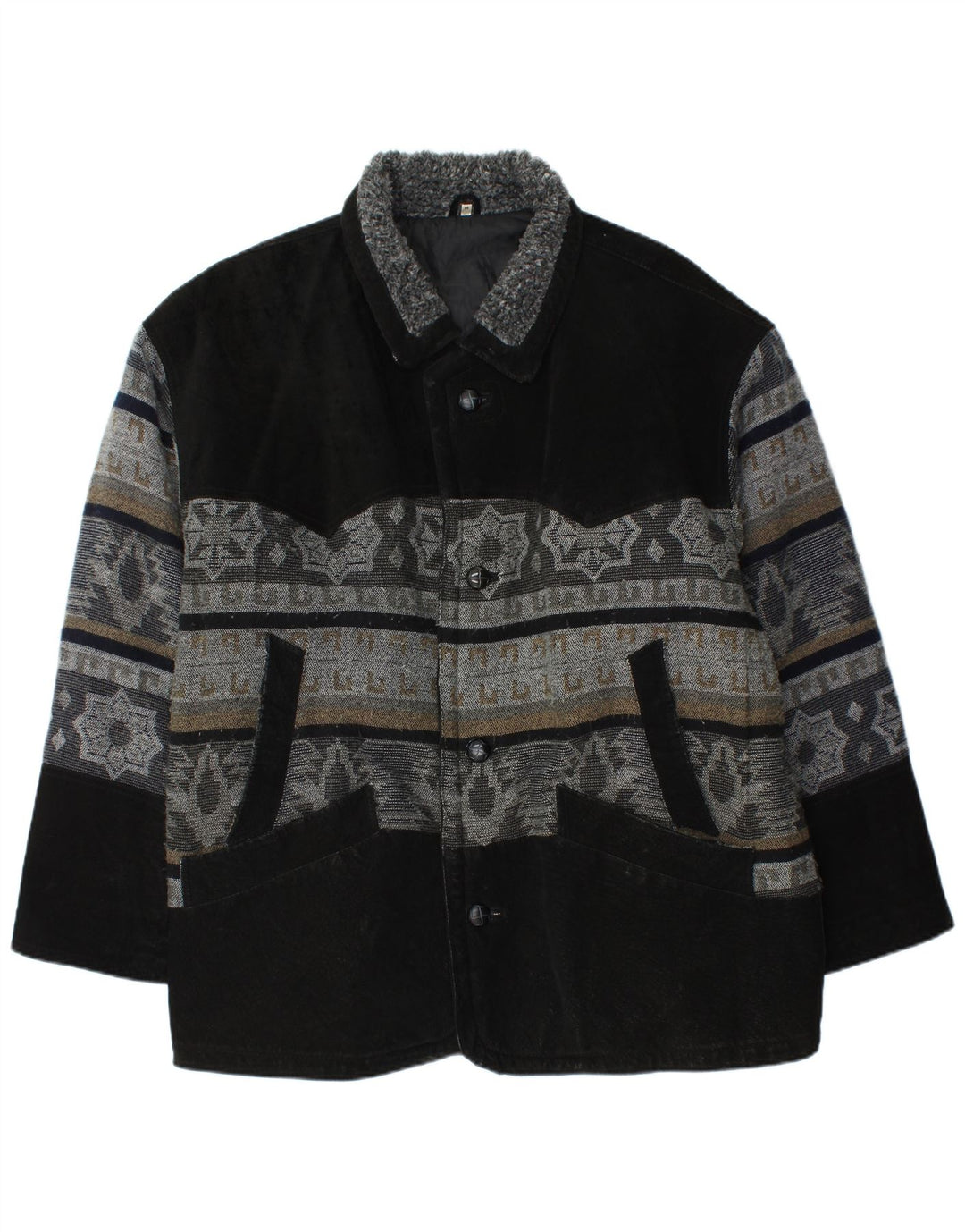 Vintage chaqueta de cuero para hombre Reino Unido 42 XL negro Fair Isle cuero