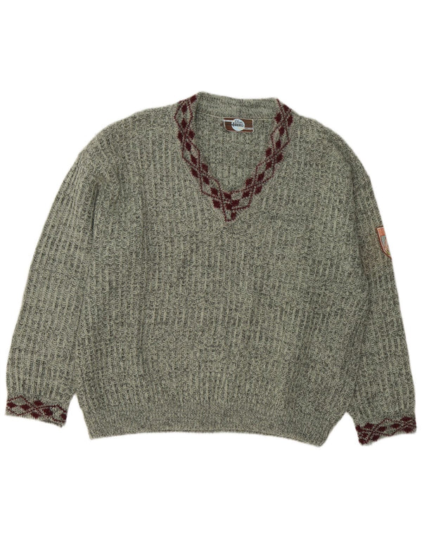 Fiorucci Jersey con Cuello en V para Hombre XL Verde Acrílico Moteado Retro