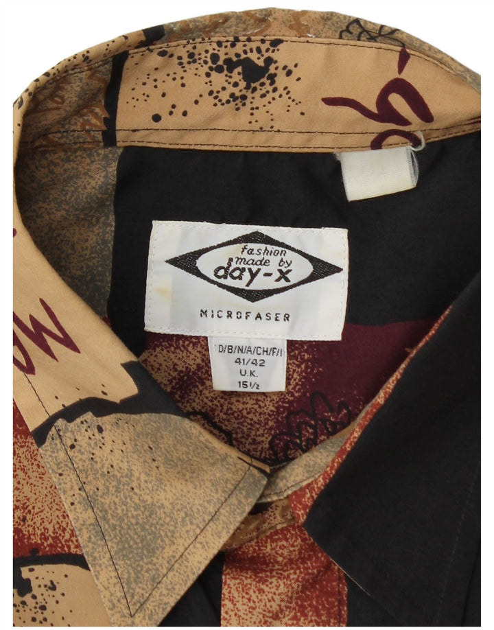 DAY-X Camisa de manga corta para hombre Talla 15 1/2 Medio Beige Patchwork Poliéster