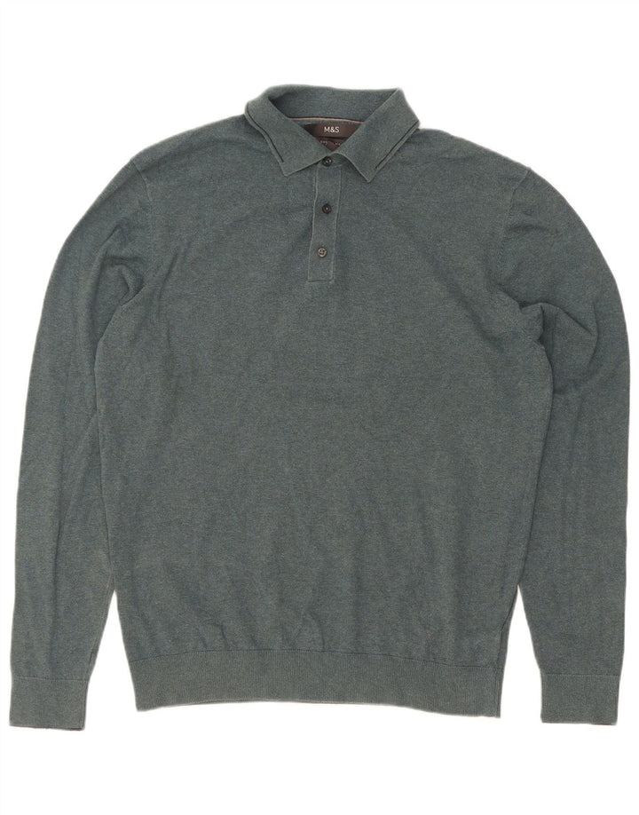 Marks & Spencer Jersey tipo polo para hombre de algodón verde medio