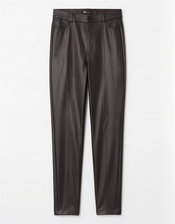 Zara Mujer Pantalón Pitillo De Piel Sintética Mediano W28 L29 Poliuretano Negro