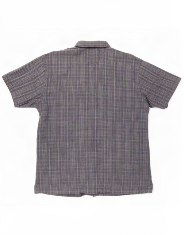 Ted Baker Camisa de manga corta para hombre Talla 4 Grande Lino a cuadros azul marino