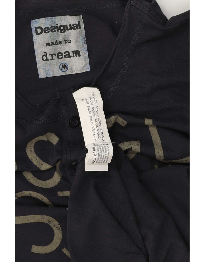 Desigual Hombre Camiseta Gráfica Manga Larga Algodón Azul Marino Medio