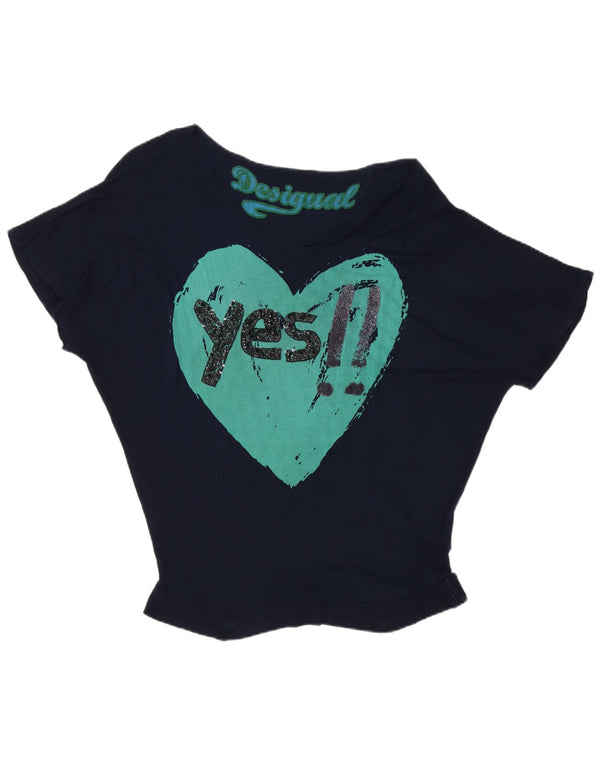 Desigual Womens Oversized Graphic T-Shirt Top UK 16 Large Navy Blue