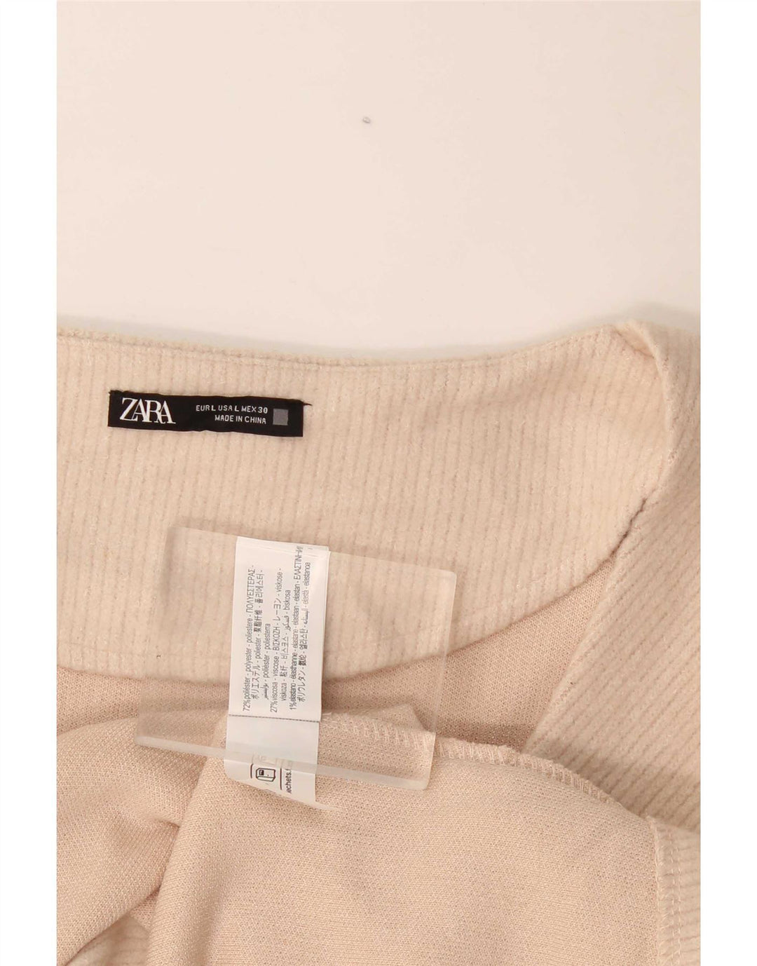 Zara Mujer Blusa De Manga Larga Top UK 44 Grande Poliéster Beige