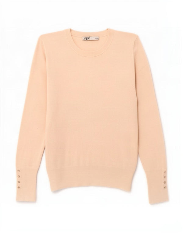 Zara Womens Crew Neck Jumper Sweater UK 10 Small Beige Viscose