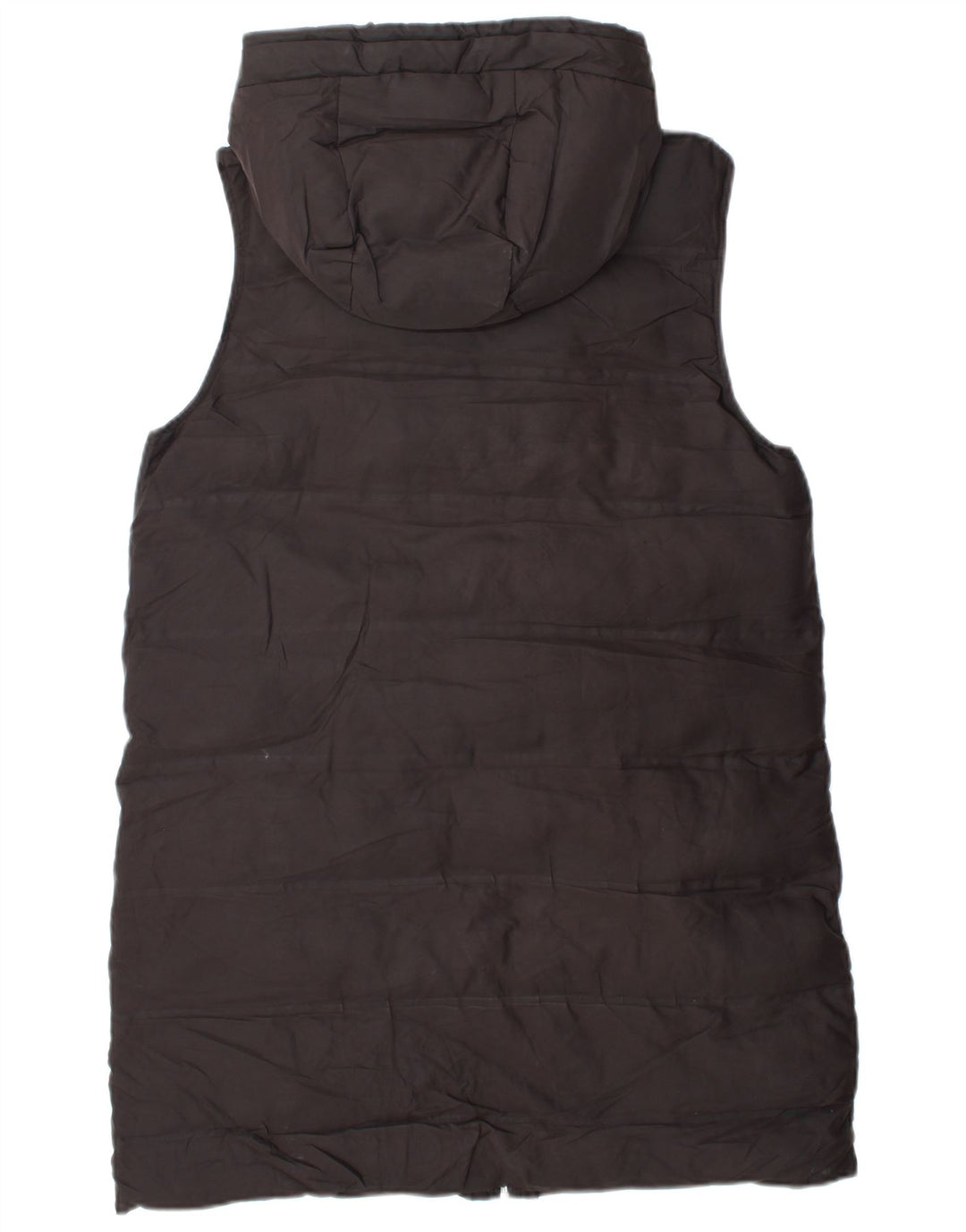 Zara Mujer Chaleco Largo Acolchado Con Capucha UK 40 Mediano Negro Poliéster