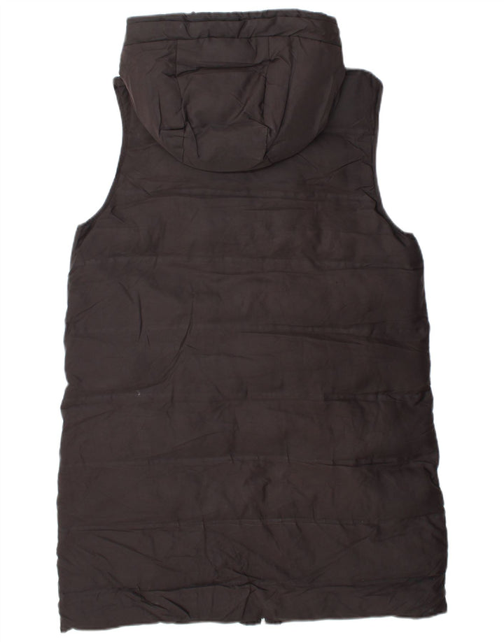 Zara Mujer Chaleco Largo Acolchado Con Capucha UK 40 Mediano Negro Poliéster