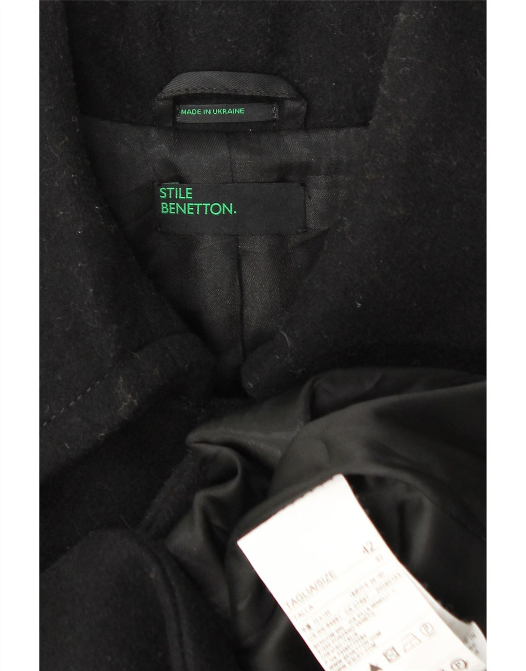 Abrigo Benetton Mujer IT 42 Mediano Lana Negro