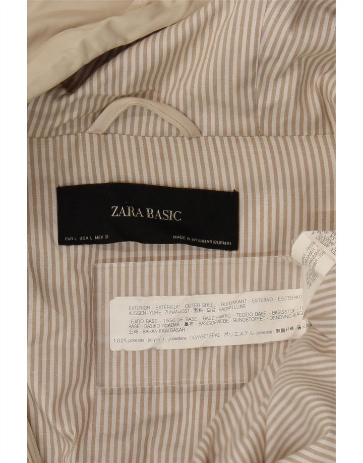 Zara Mujer Abrigo Cortavientos Con Capucha UK 46 Grande Poliéster Beige