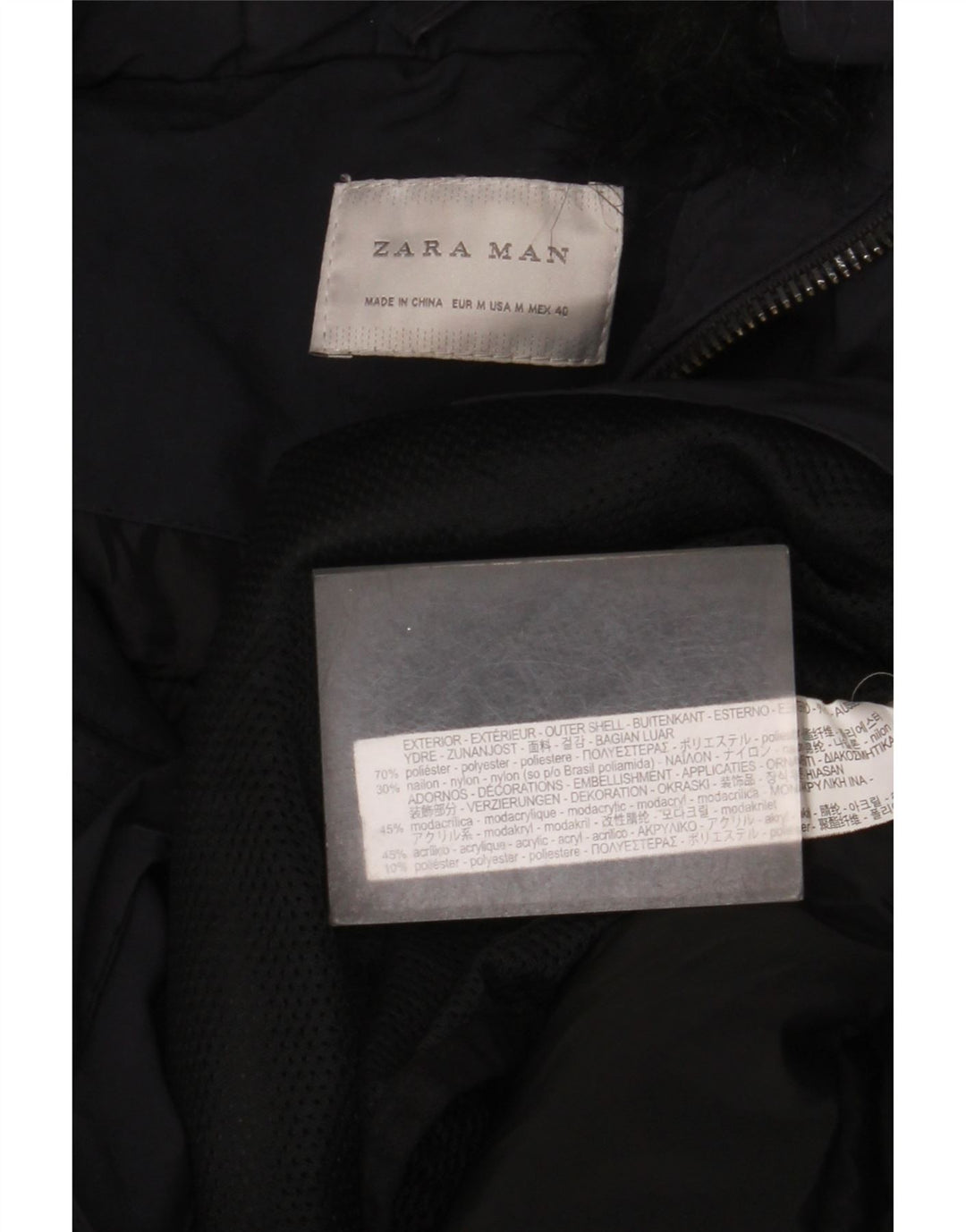 Zara Hombre Abrigo acolchado con capucha ES 38 Medio Azul marino Poliéster