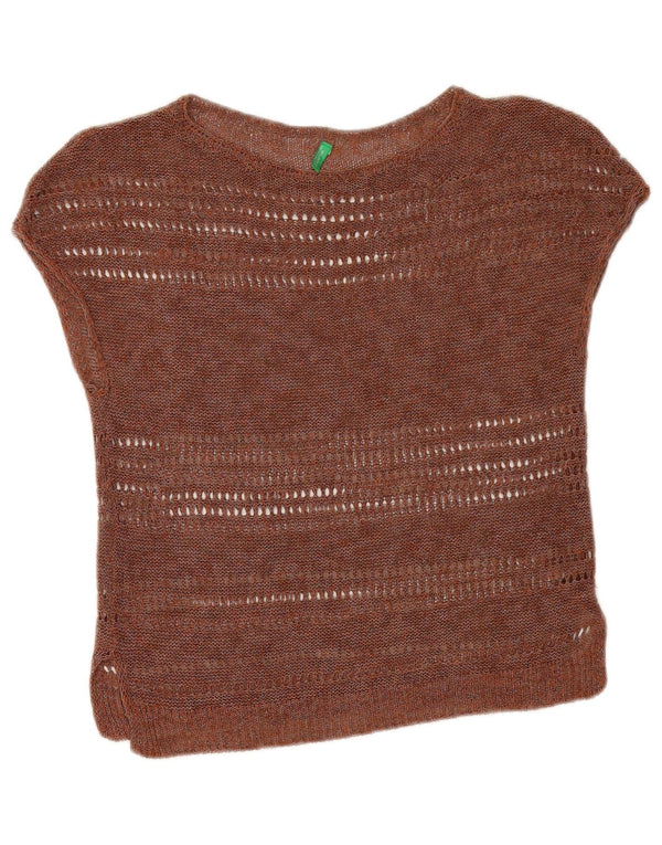 Benetton Blusa Corta De Punto Mujer UK 42 Marrón Medio