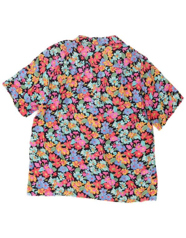 Vintage mujer manga corta camisa blusa EU 42 grande multicolor floral