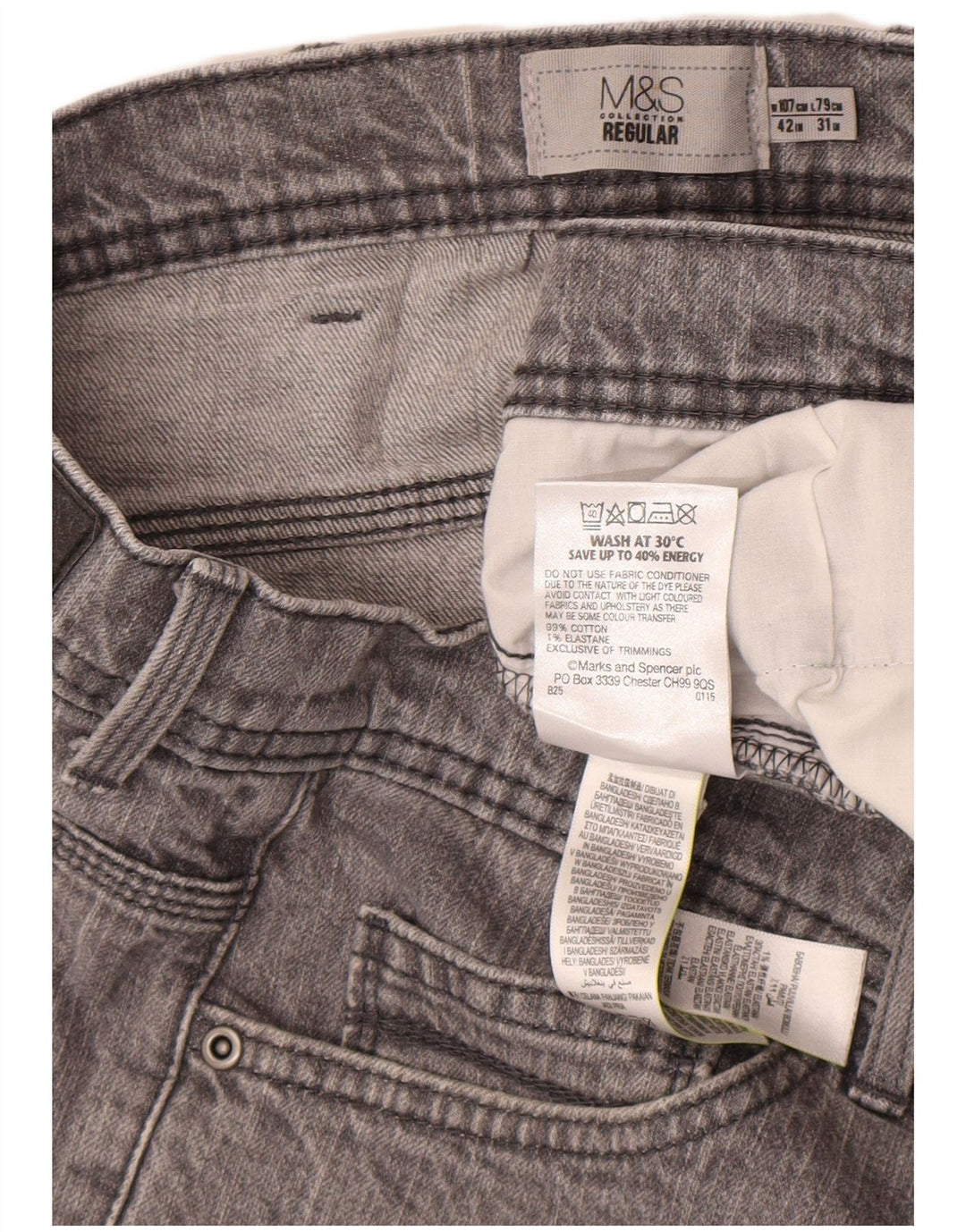 Marks & Spencer Vaqueros rectos de corte regular para hombre W42 L31 Algodón gris