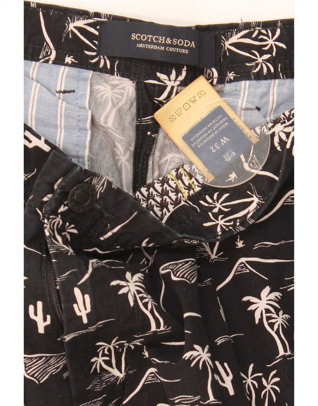 Scotch & Soda Pantalones cortos chinos con estampado abstracto para hombre W32 Medium Black Hawaiian