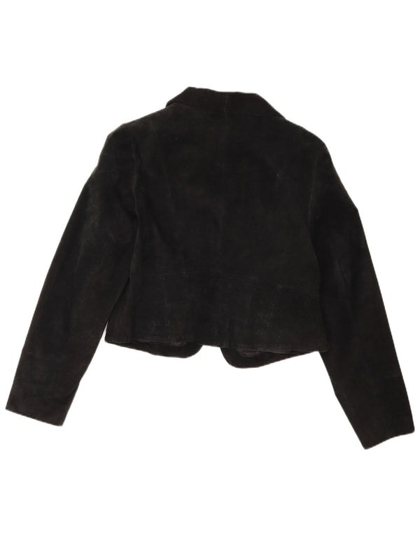 Vintage mujer ante Bolero chaqueta IT 40 pequeño negro