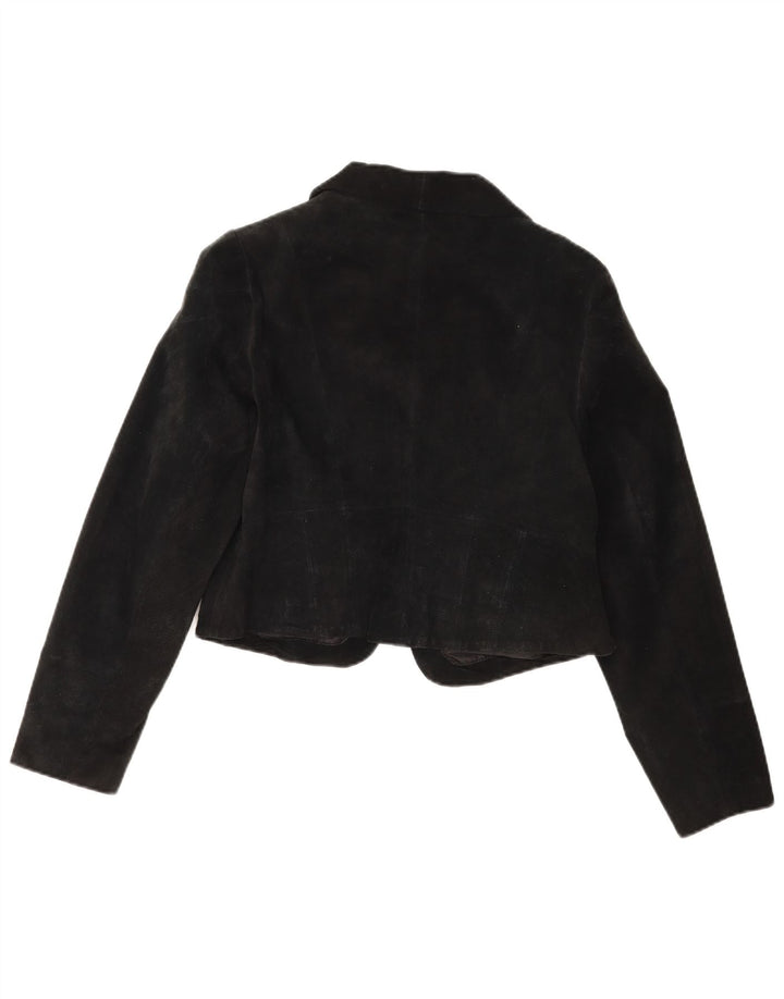 Vintage mujer ante Bolero chaqueta IT 40 pequeño negro
