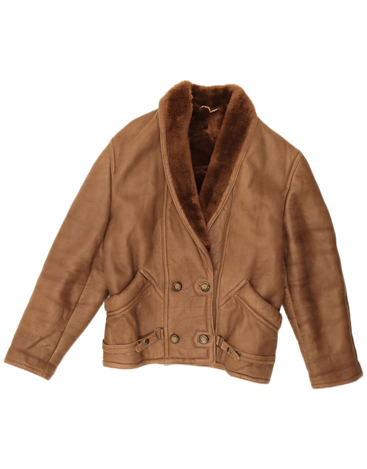 Fibok Chaqueta de piel de oveja extragrande para mujer IT 50 XL Piel de oveja marrón