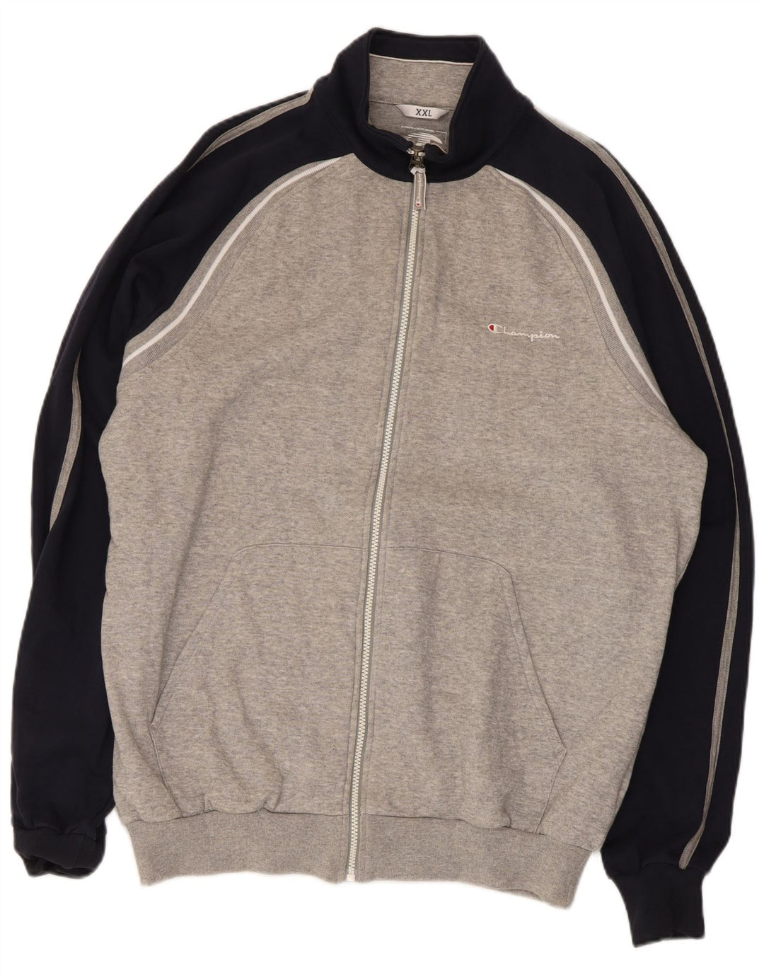 Champion Chaqueta de chándal para hombre, talla 2XL, algodón gris con bloques de color