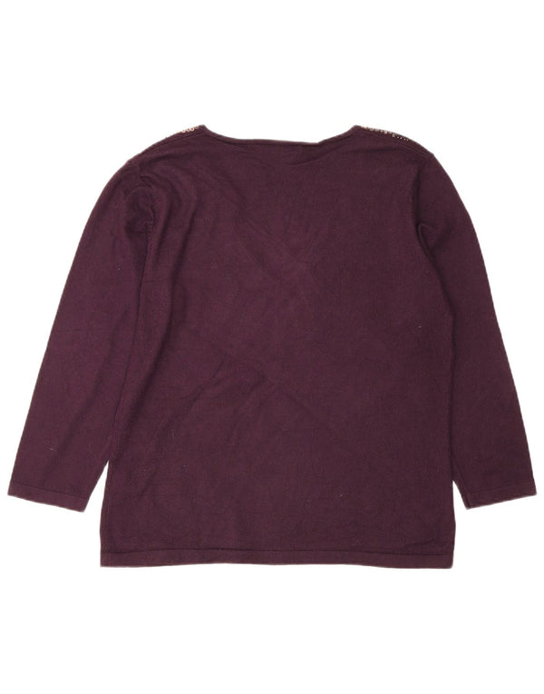 Marks & Spencer Suéter con cuello en V para mujer UK 46 Large Viscosa burdeos
