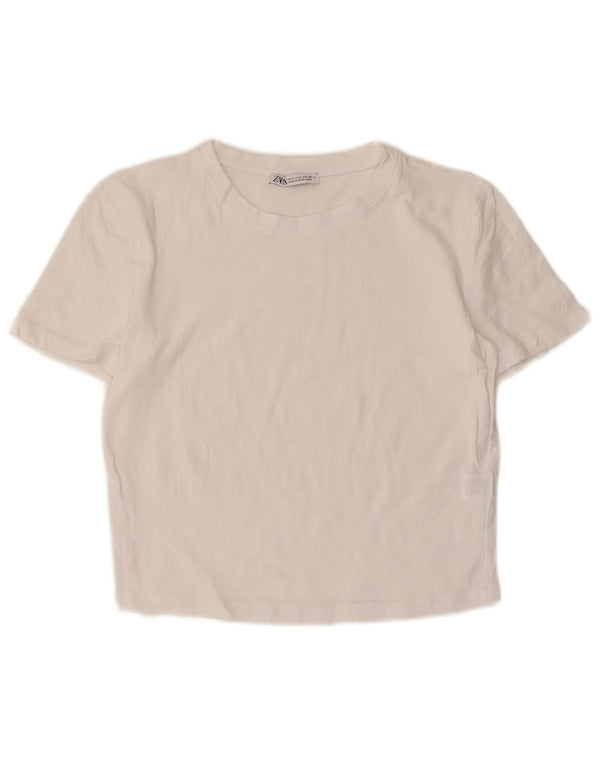 Zara Mujer Crop Camiseta Top UK 40 Grande Algodón Blanco