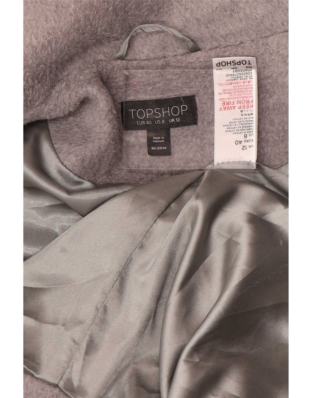 Topshop Abrigo extragrande para mujer UK 12 Poliéster gris medio