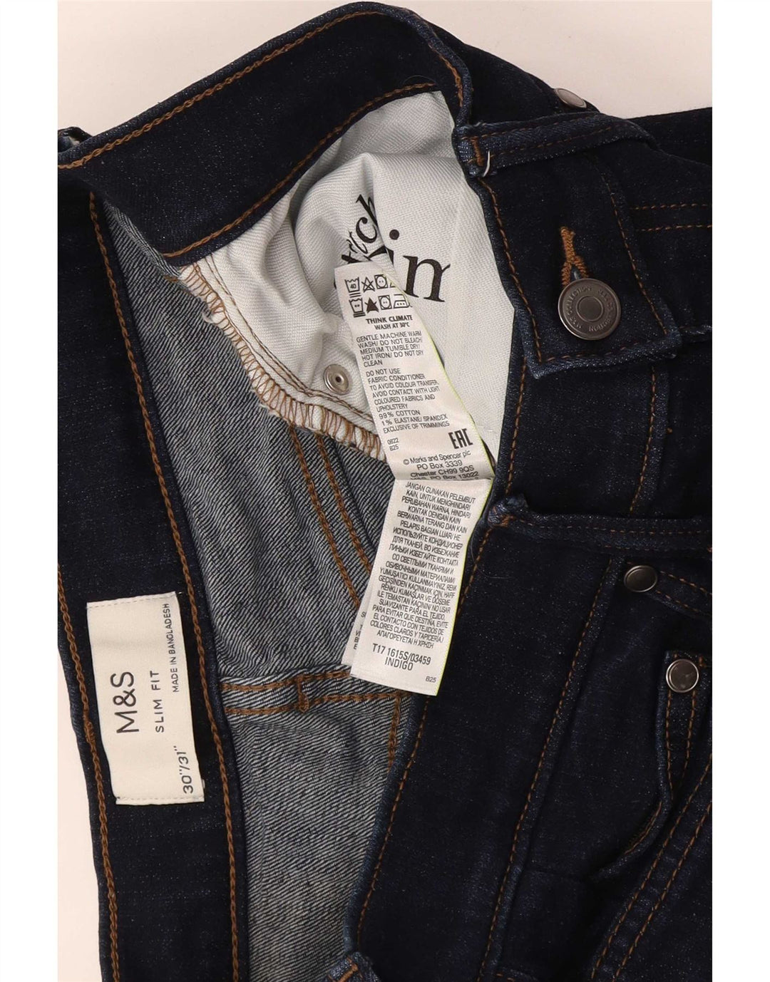 Marks & Spencer Jeans ajustados para hombre W30 L31 Algodón azul marino