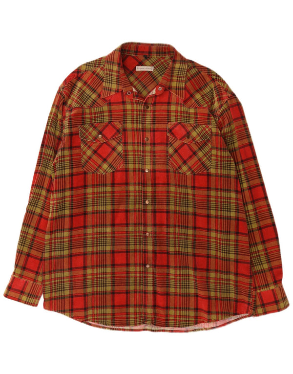 Angelo Litrico Camisa de Pana Occidental para Hombre Talla 41/44 XL Algodón a Cuadros Verde