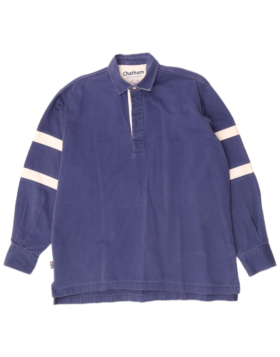 Chatham Mens Yachting Jersey Camisa Mediana Azul Marino Rayas Algodón