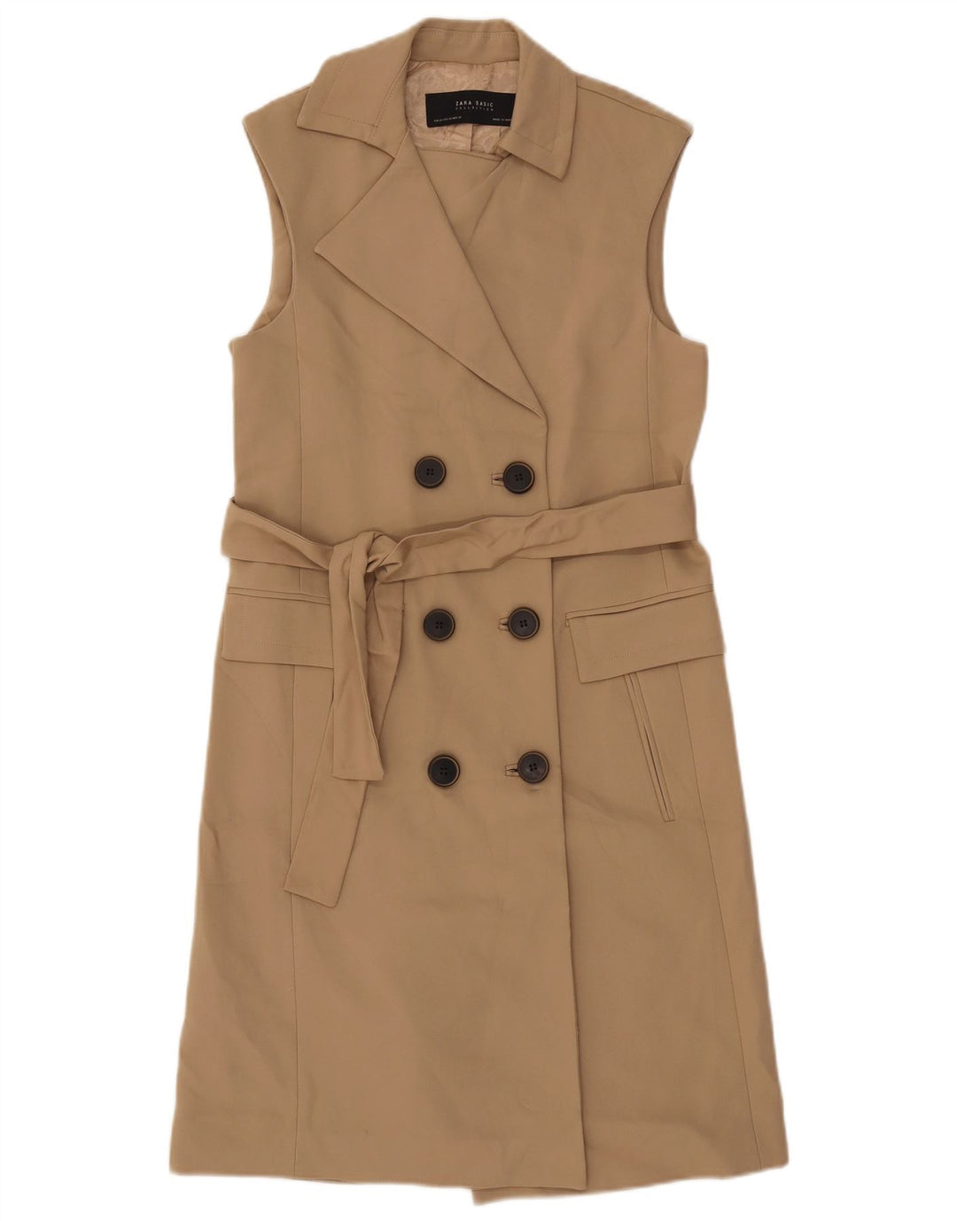 ZARA Mujer Abrigo Cruzado Sin Mangas UK 6 XS Beige