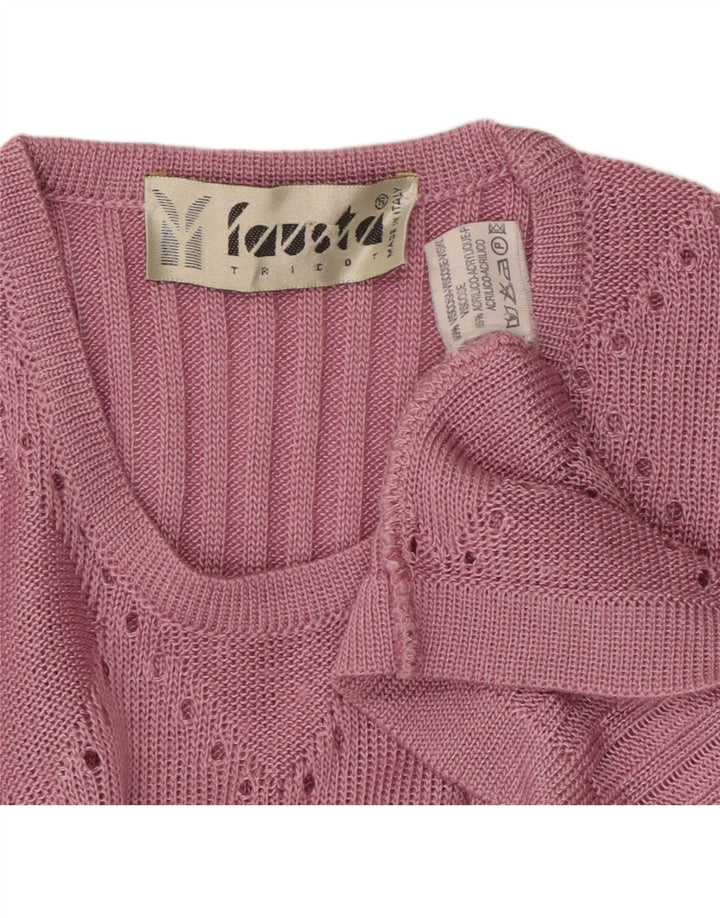 FAUSTA Suéter de manga corta con cuello redondo para mujer UK 10 Small Pink