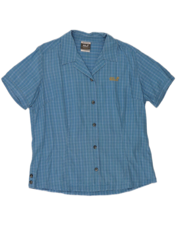Jack Wolfskin Camisa de manga corta para mujer UK 44/16 Large Blue Check Lyocell