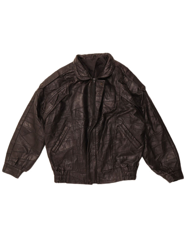 VINTAGE Hombres Militar Loose Fit Chaqueta de Cuero Reino Unido 36 Pequeño Patchwork Negro