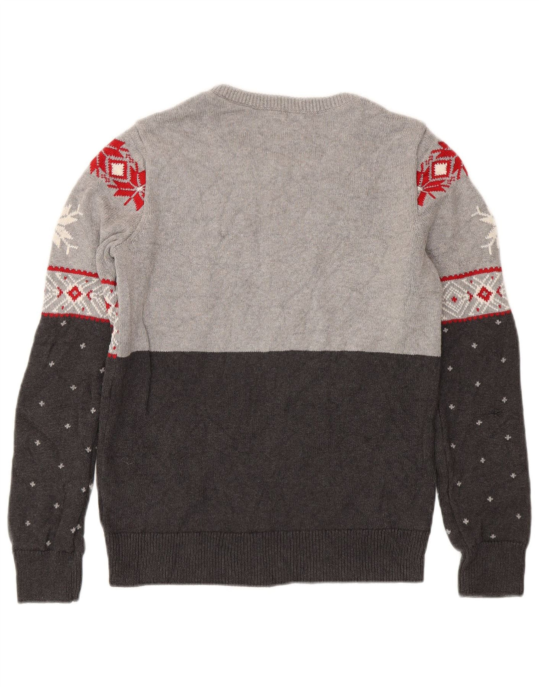 Chaps Jersey con cuello barco para hombre, pequeño, gris, algodón Fair Isle
