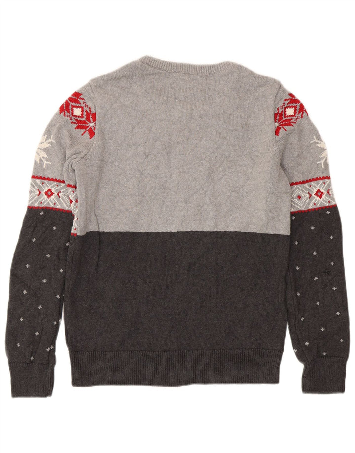 Chaps Jersey con cuello barco para hombre, pequeño, gris, algodón Fair Isle