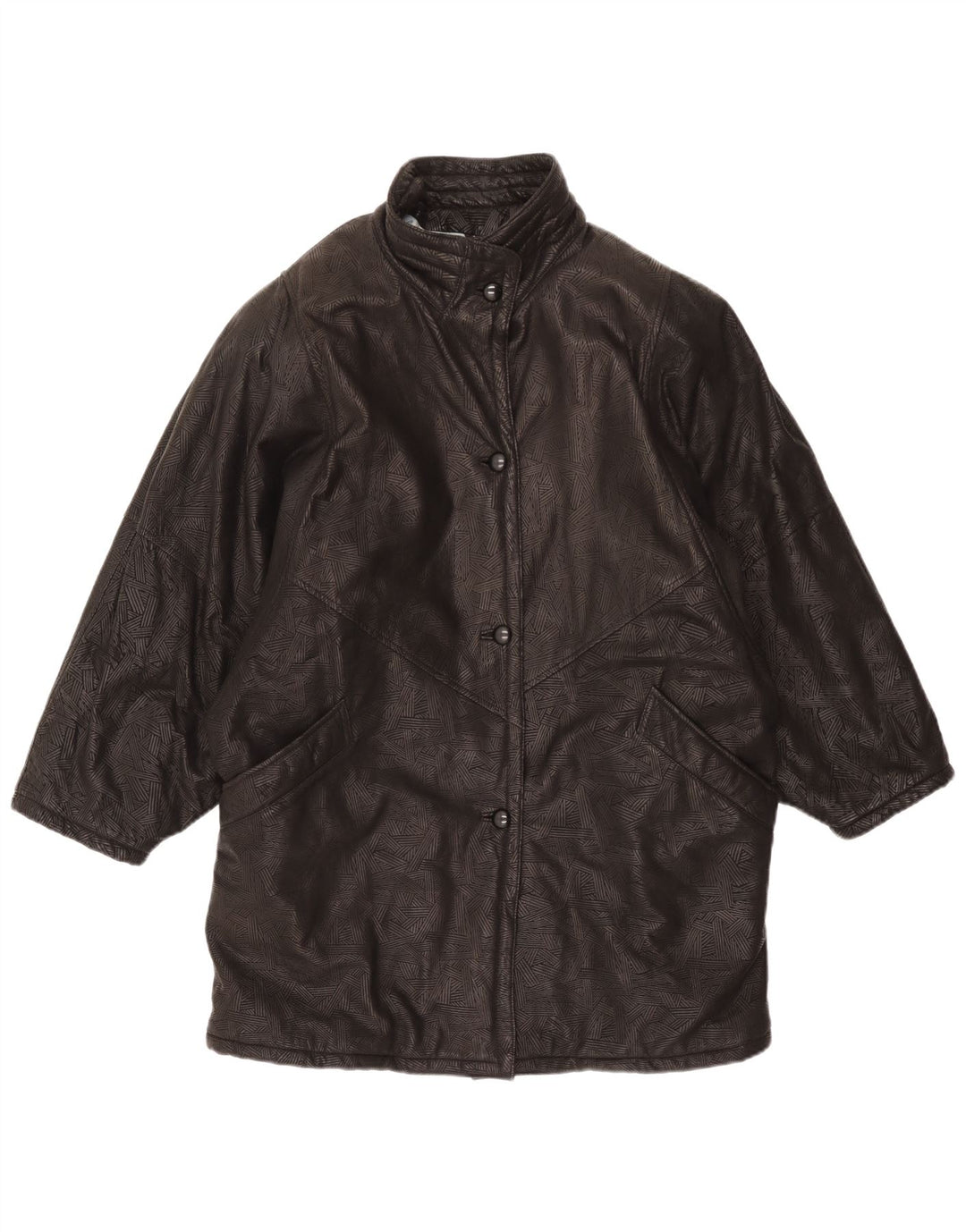 Vintage mujer abrigo de cuero de gran tamaño Reino Unido 20 2XL negro geométrico