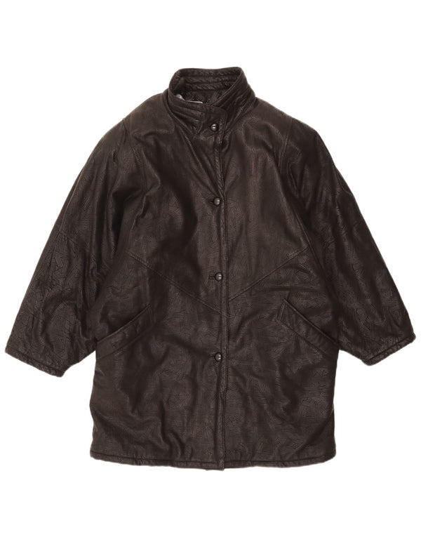 Vintage mujer abrigo de cuero de gran tamaño Reino Unido 20 2XL negro geométrico