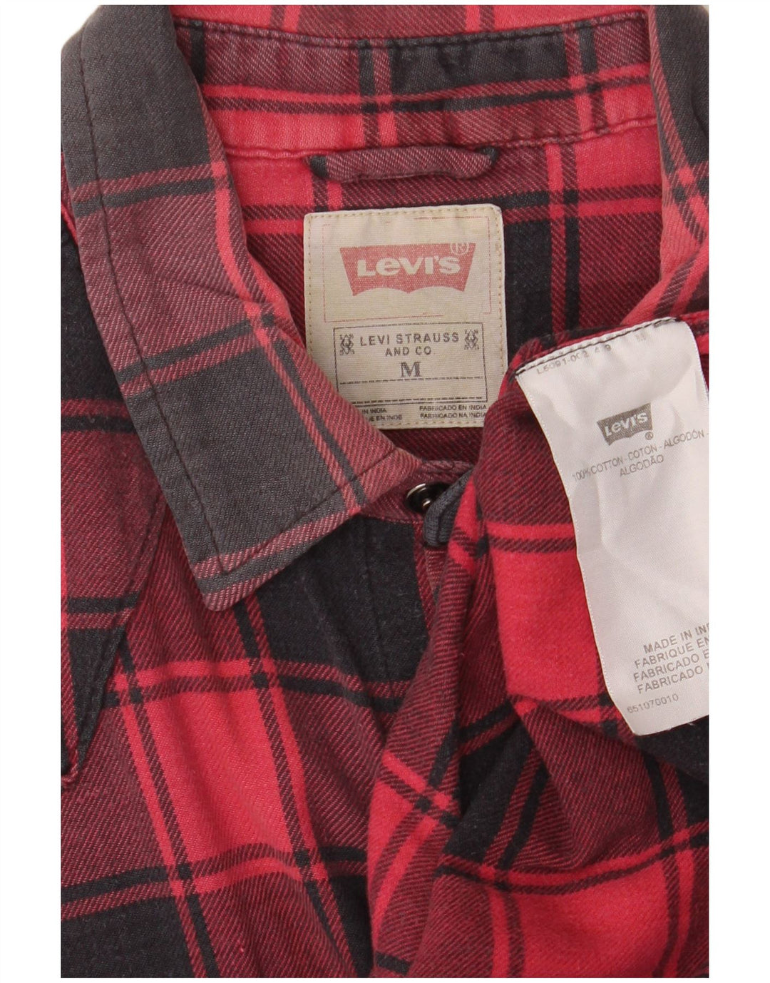 LEVI'S Camisa de franela de algodón a cuadros rojos medianos para hombre