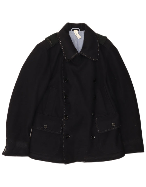 VINTAGE Hombre Pea Coat IT 46 Pequeña Lana Azul Marino