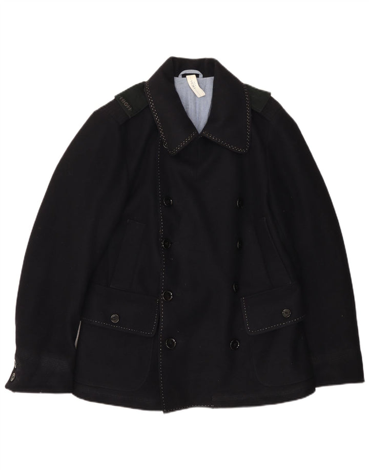 VINTAGE Hombre Pea Coat IT 46 Pequeña Lana Azul Marino
