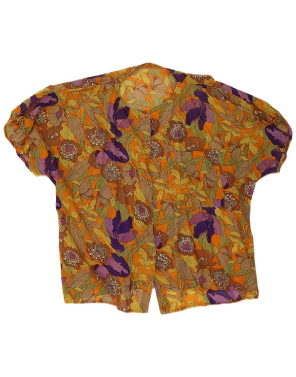 Vintage mujer manga corta camisa blusa Reino Unido 20 2XL multicolor floral