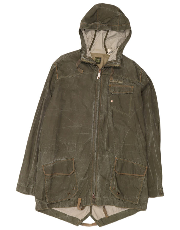 Energie Parka de algodón encerado con capucha para hombre UK 40 Large Khaki Cotton