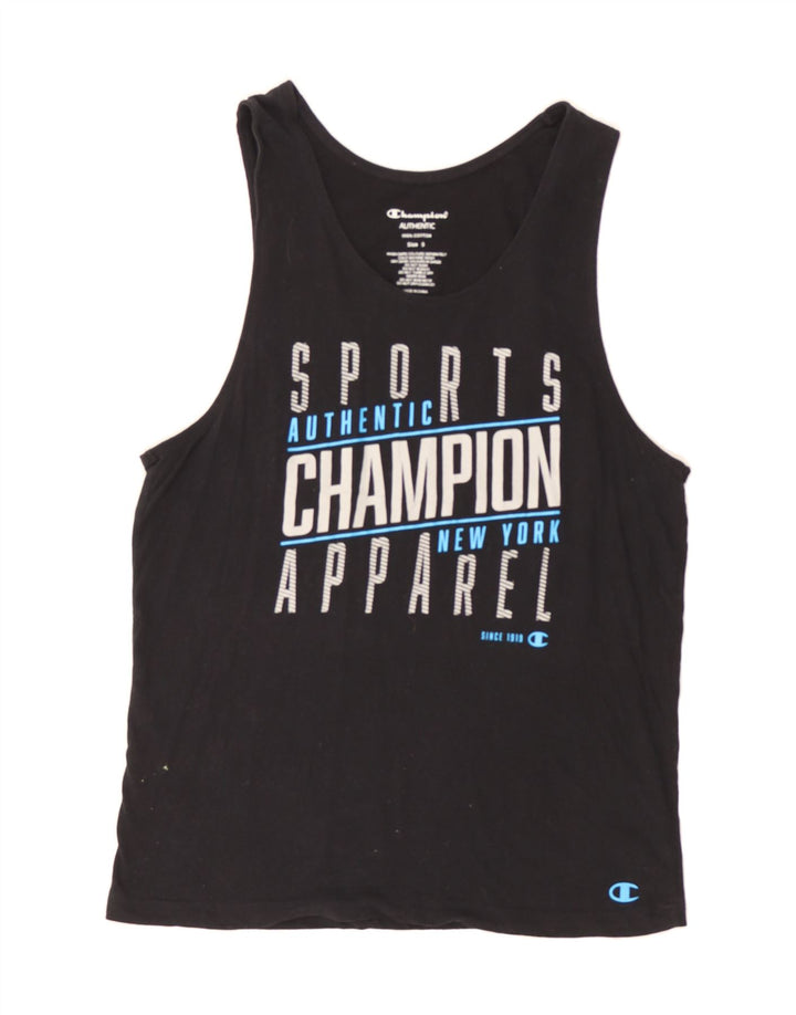 CHAMPION Mens Graphic Vest Top Small Black Cotton Vintage Champion and Second-Hand Champion from Messina Hembry 