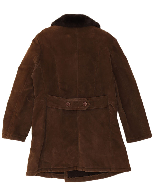 VINTAGE Hombres Sherpa Abrigo de doble pecho Reino Unido 40 Acrílico marrón grande