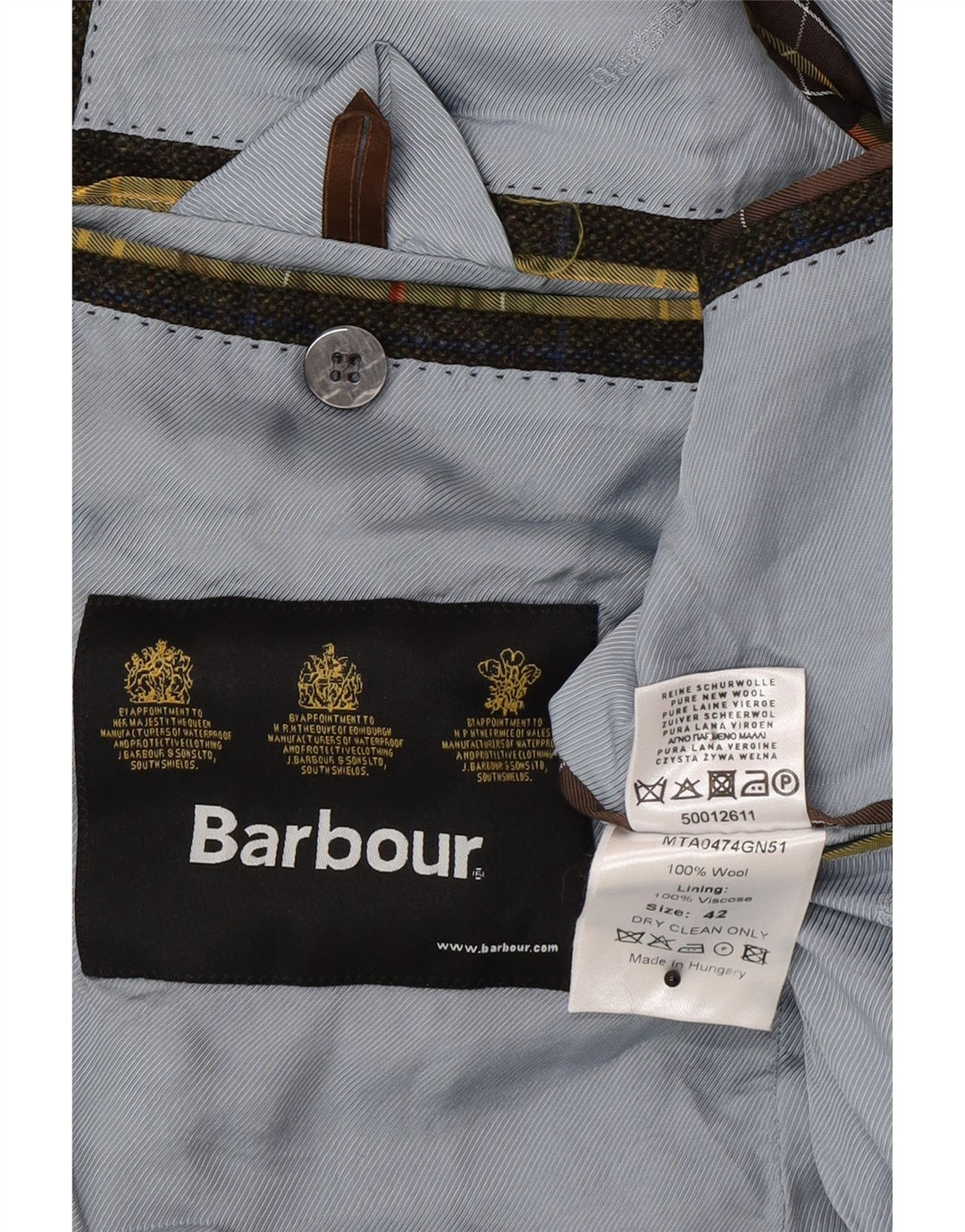 Barbour Chaqueta tipo blazer de 2 botones para hombre UK 42 Large Khaki Check Wool