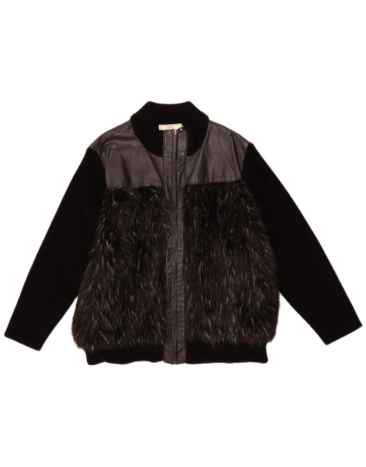 VINTAGE Chaqueta de cuero para mujer Reino Unido 18 XL Cuero negro