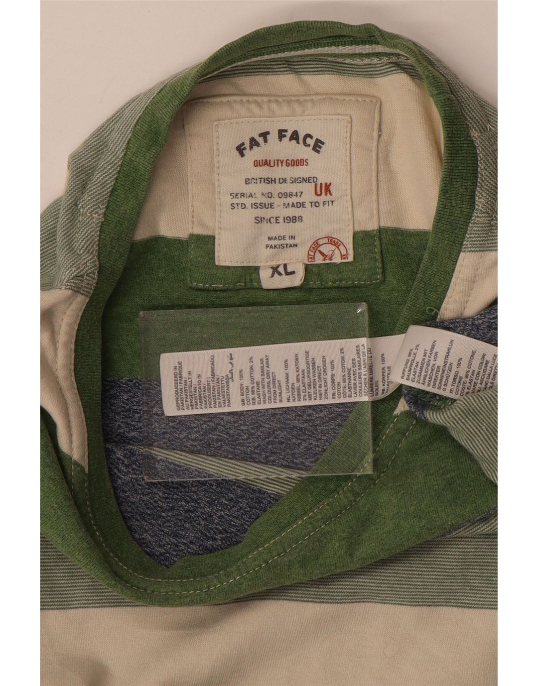 Camiseta de hombre Fat Face Top XL de algodón a rayas multicolor