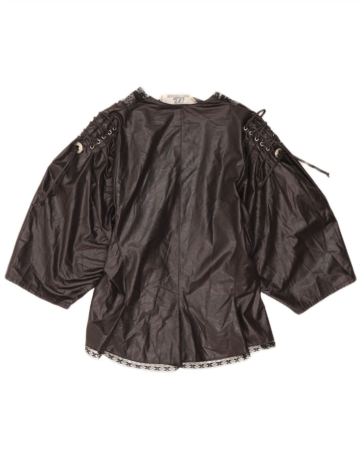 VINTAGE Mujer 3/4 Manga Cardigan Top Reino Unido 10 Pequeño Negro