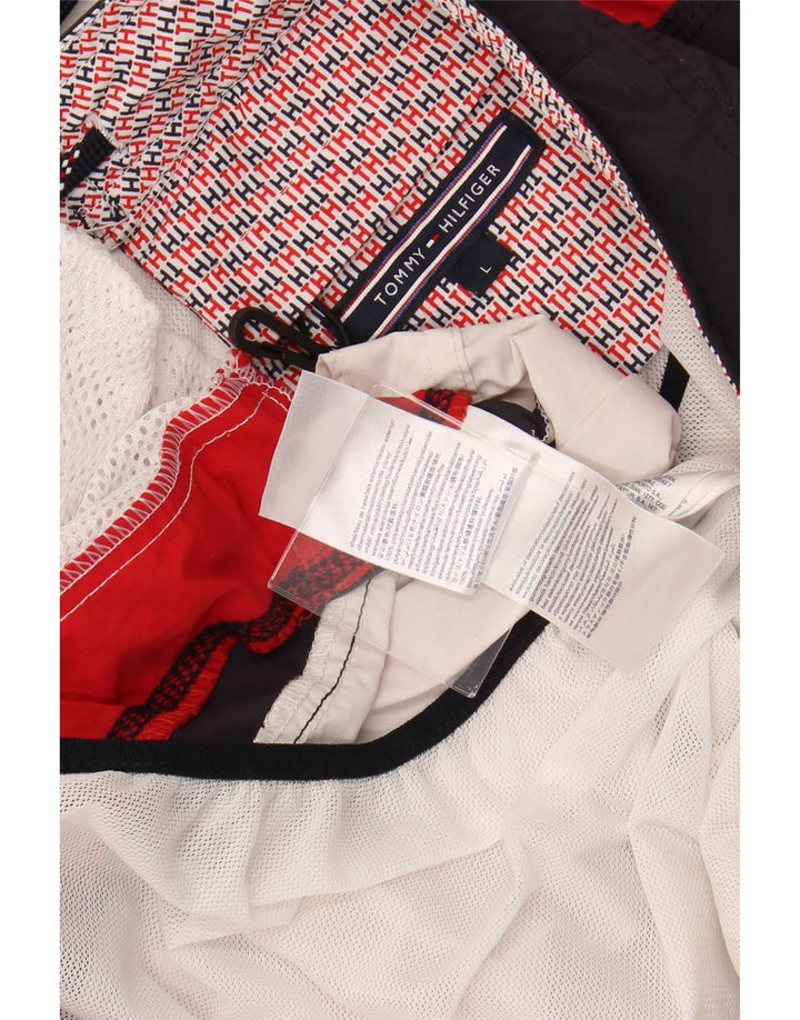 TOMMY HILFIGER Bañador con estampado gráfico para hombre, talla grande, color blanco roto